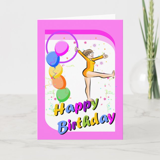 Tarjeta Feliz cumpleaños para la valiente gimnasta de equi (Anverso)