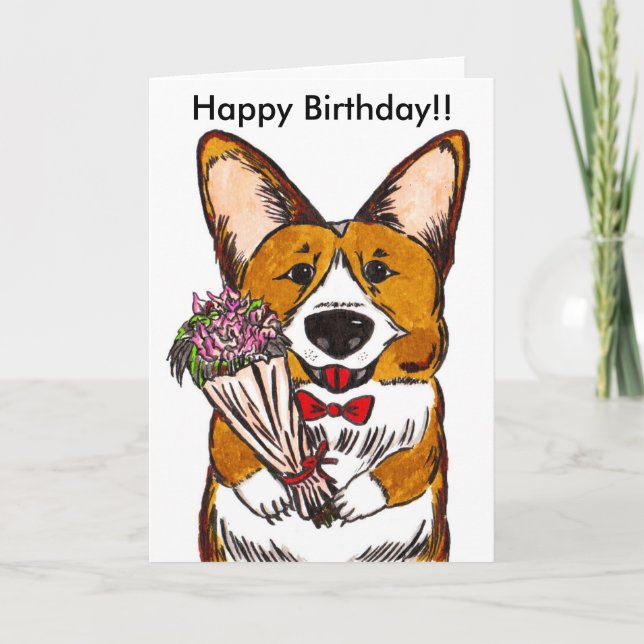 Tarjeta Feliz cumpleaños para los amantes del Corgi (Anverso)