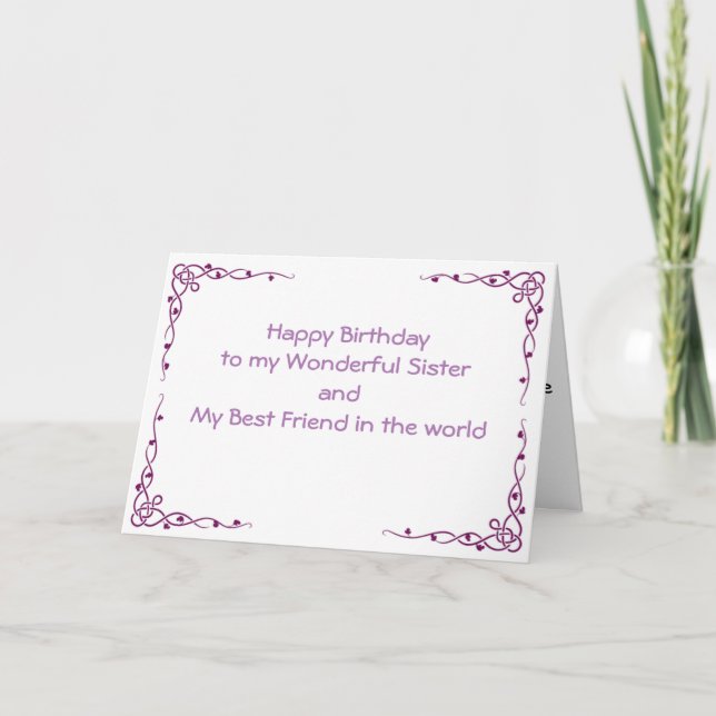 TARJETA ***FELIZ CUMPLEAÑOS PARA MI MARAVILLOSA HERMANA*** (Anverso)