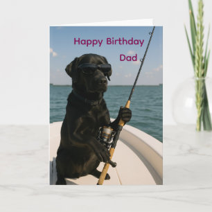 Tarjeta Feliz cumpleaños para papá, labrador negro pescand