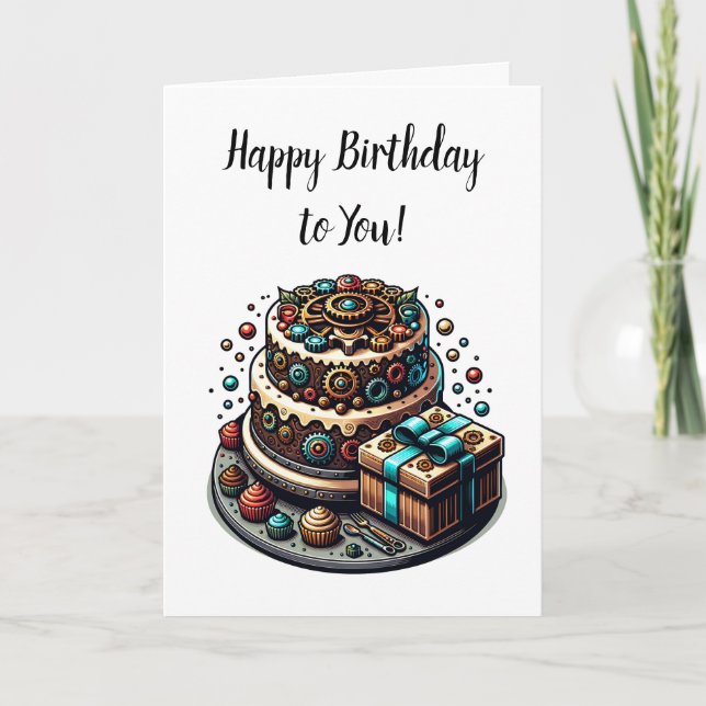 Tarjeta Feliz Cumpleaños Para Ti | Steampunk Cake (Anverso)