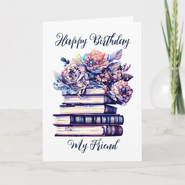 Tarjeta Feliz cumpleaños para un amante del libro (Anverso)