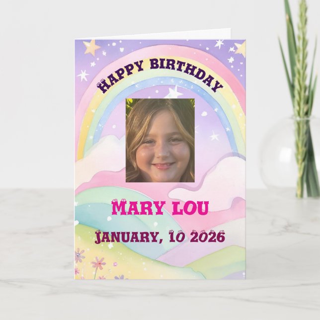Tarjeta Feliz cumpleaños para un joven chica que me colore (Anverso)