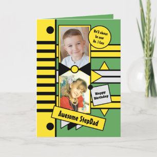 Tarjeta Feliz cumpleaños paso papá foto verde amarilla