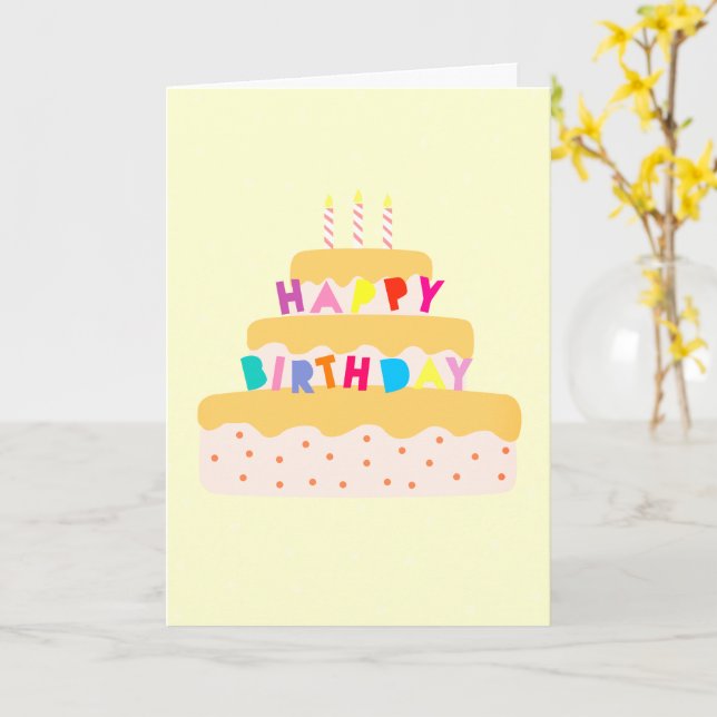 Tarjeta Feliz cumpleaños pastel arcoiris (flor amarilla)