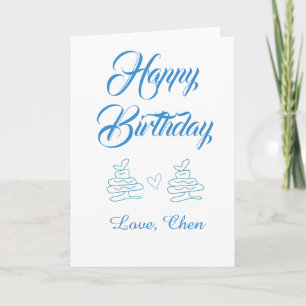 Tarjeta feliz cumpleaños pastel azul corazón nombre amor