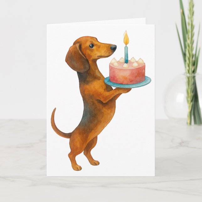 Tarjeta Feliz cumpleaños pastel cachorro dachshund perro s (Anverso)