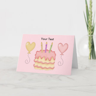 Tarjeta Feliz cumpleaños, pastel de globos Chica rosa