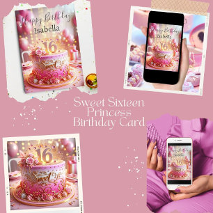 Tarjeta Feliz Cumpleaños Pastel de Rosa Dorada Rosa Dulces