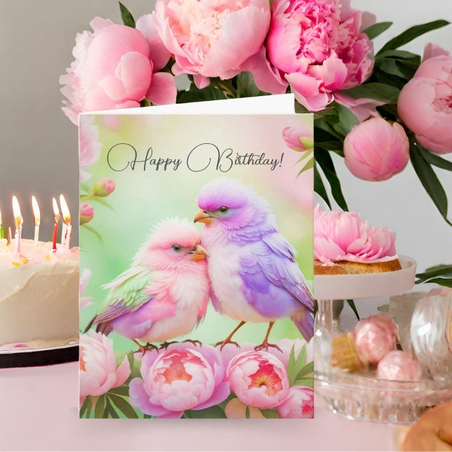 Tarjeta Feliz cumpleaños Pastel Harmony: Canguros esponjos (A sweet birthday pastel card for bird lovers! )