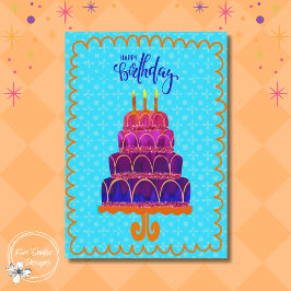 Tarjeta "Feliz cumpleaños" Pastel morado y rosado con vela