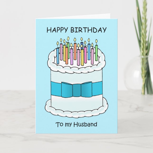 Tarjeta Feliz cumpleaños, pastelito y velas para el marido (Anverso)
