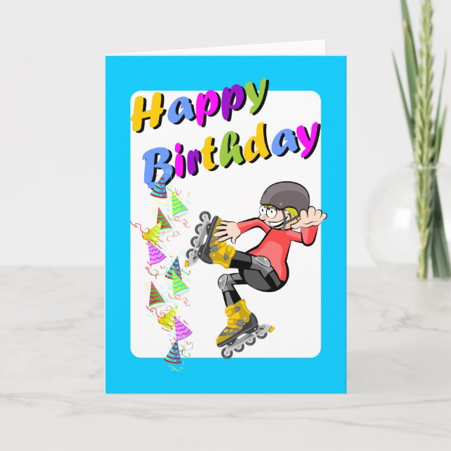Tarjeta Feliz cumpleaños, patinador extremo (Anverso)