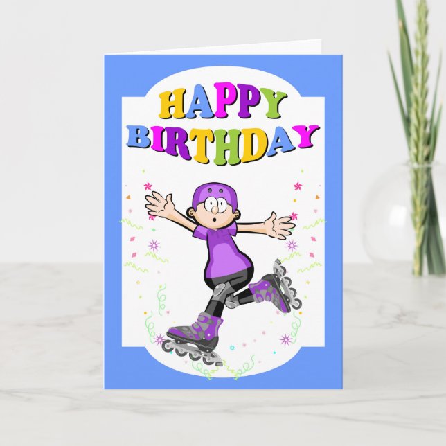 Tarjeta Feliz cumpleaños, patinador valiente (Anverso)