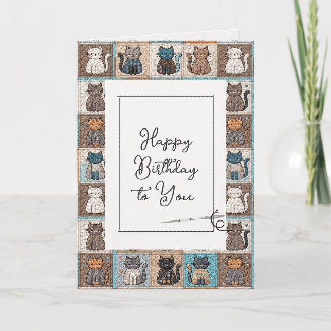 Tarjeta Feliz Cumpleaños Patrón De Calor De Gatos Con Aguj (Anverso)