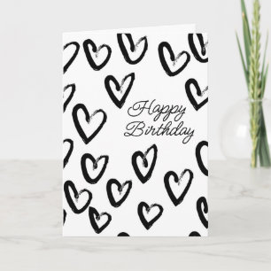 Tarjeta Feliz Cumpleaños Patrón de Corazón con Trazo de