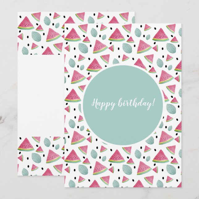 Tarjeta Feliz Cumpleaños Patrón de Sandía Acuarela (Anverso / Reverso)