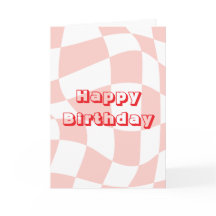 Feliz Cumpleaños, patrón retro rosa y blanco