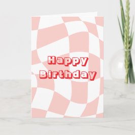 Tarjeta Feliz Cumpleaños, patrón retro rosa y blanco