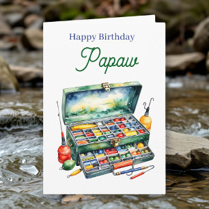 Tarjeta Feliz cumpleaños Pawpaw   Caja de aparejos de pesc