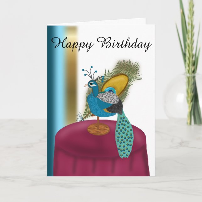 Tarjeta Feliz cumpleaños Peacock tema (Anverso)