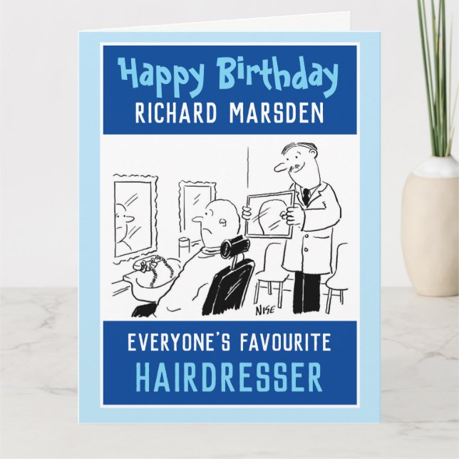 Tarjeta Feliz cumpleaños, peluquero o barbería (Anverso)