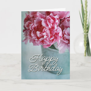 Tarjeta Feliz Cumpleaños Peonías en la Mesa