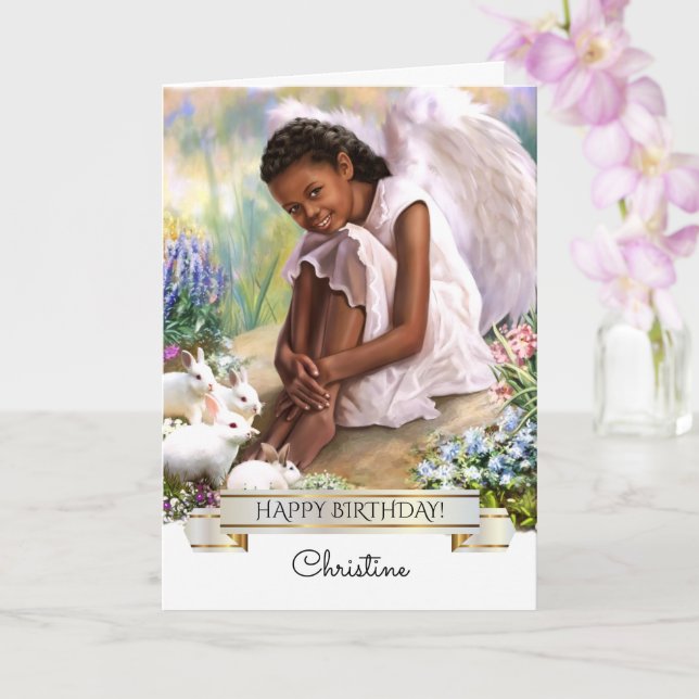 Tarjeta Feliz cumpleaños. Pequeño ángel | Nombre personali (Orquídea)