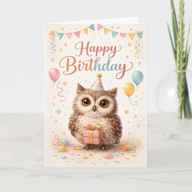 Tarjeta Feliz Cumpleaños Pequeño Búho  (Anverso)