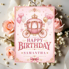Tarjeta Feliz cumpleaños pequeño carruaje de princesa