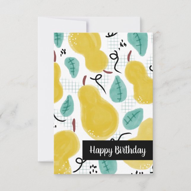 Tarjeta Feliz Cumpleaños Peras Acuarela (Anverso)