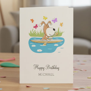 Tarjeta Feliz Cumpleaños Perrito Lindo Kayak Kayakismo