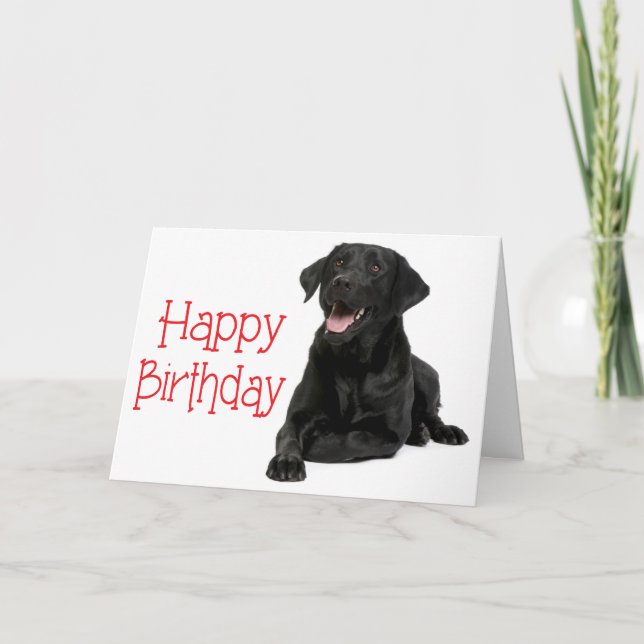 Tarjeta Feliz cumpleaños, perro cachorro negro de labrador (Anverso)