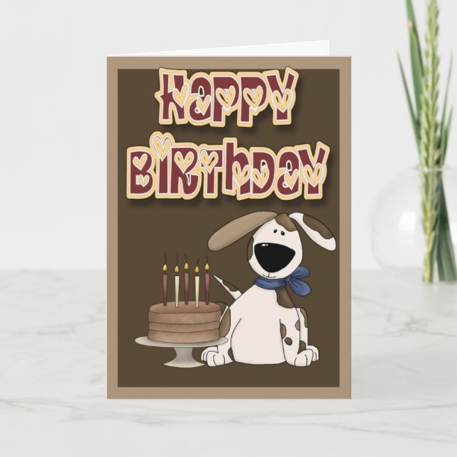 Tarjeta Feliz cumpleaños, Perro Cachorro Y Pastel (Anverso)