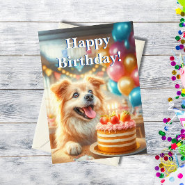 Tarjeta Feliz cumpleaños perro con arte de pasteles ai