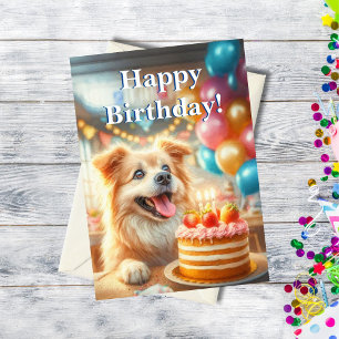 Tarjeta Feliz Cumpleaños Perro Con Tarta obra de arte con 