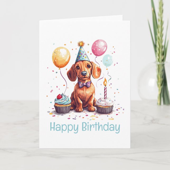Tarjeta Feliz Cumpleaños Perro Dachshund  (Anverso)