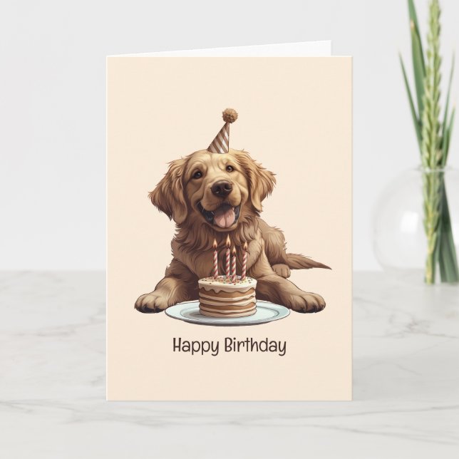 Tarjeta Feliz cumpleaños, perro de la recuperación de oro (Anverso)