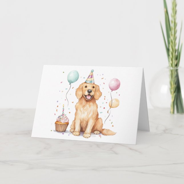 Tarjeta Feliz cumpleaños, perro de la recuperación de oro (Anverso)