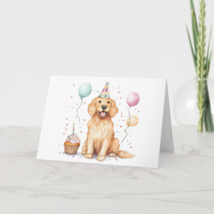 Tarjeta Feliz cumpleaños, perro de la recuperación de oro
