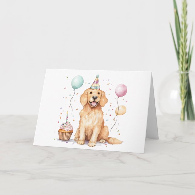 Tarjeta Feliz cumpleaños, perro de la recuperación de oro (Anverso)