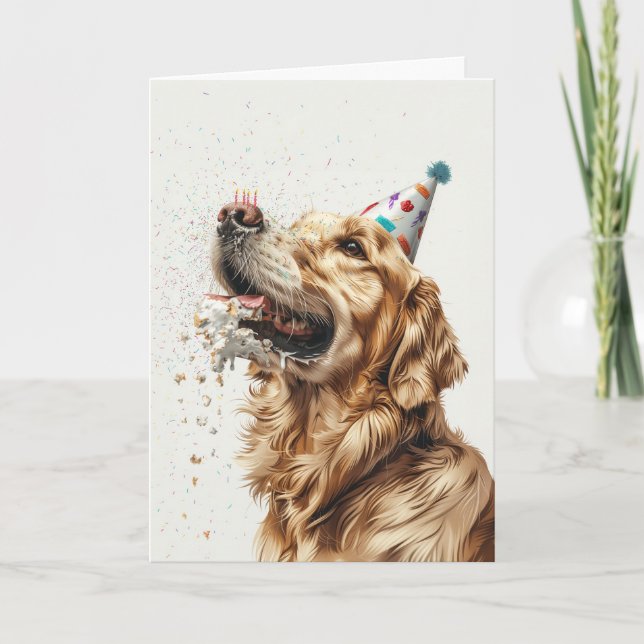 Tarjeta Feliz cumpleaños, perro de la recuperación de oro (Anverso)