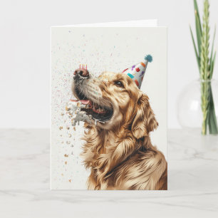 Tarjeta Feliz cumpleaños, perro de la recuperación de oro