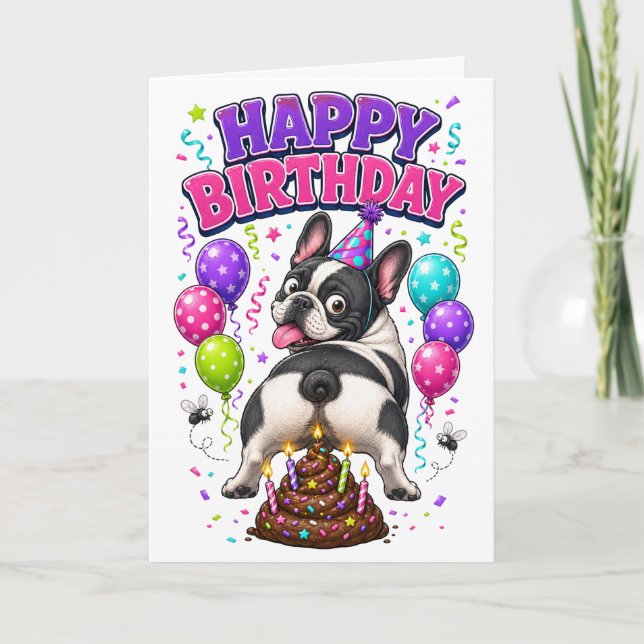 Tarjeta Feliz Cumpleaños Perro Defecando Divertido (Anverso)