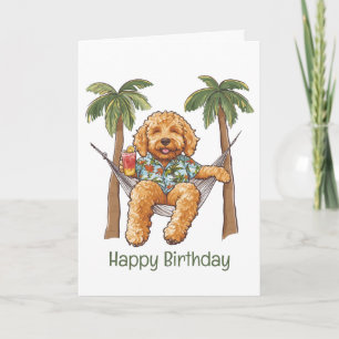Tarjeta Feliz Cumpleaños Perro Goldendoodle En Top Hawaian