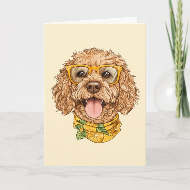 Tarjeta Feliz Cumpleaños Perro Goldendoodle Gafas de Sol N (Anverso)