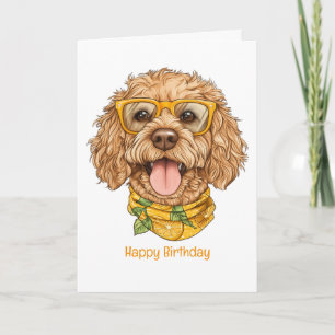 Tarjeta Feliz Cumpleaños Perro Goldendoodle Gafas de Sol N