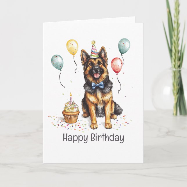 Tarjeta Feliz Cumpleaños Perro Pastor Alemán (Anverso)