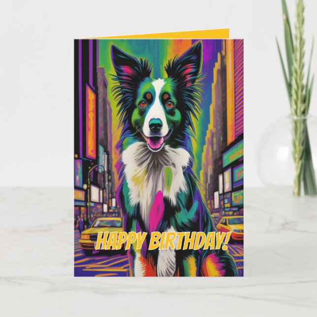 Tarjeta Feliz Cumpleaños Perro (Pop-art) (Anverso)