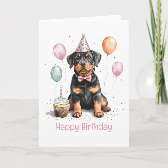 Tarjeta Feliz Cumpleaños Perro Rottweiler (Anverso)